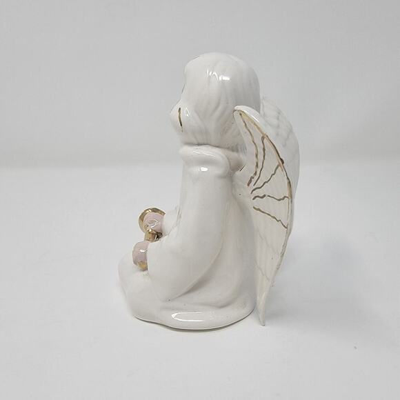 Signed Vintage Hand Painted White Christmas Angel & Horn Figurine 1972 - Picture 7 of 11